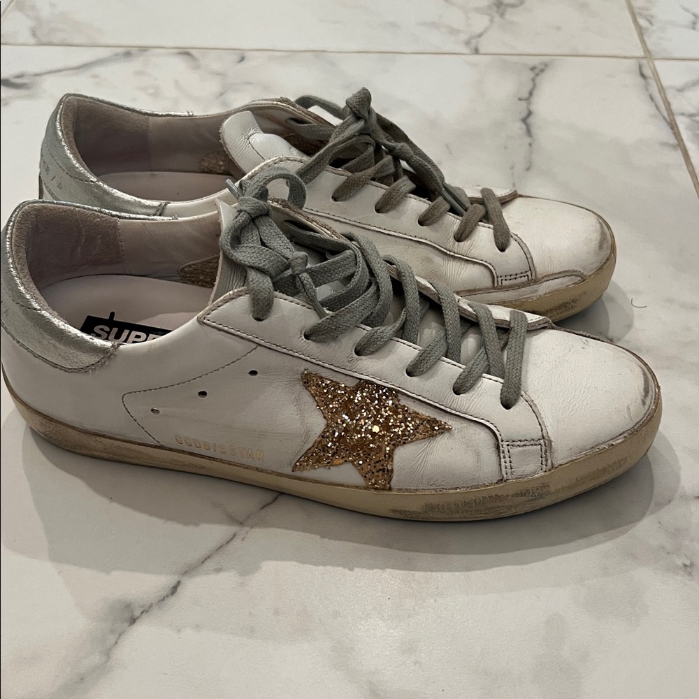 Golden Goose White Sneakers with Gold Star Accent